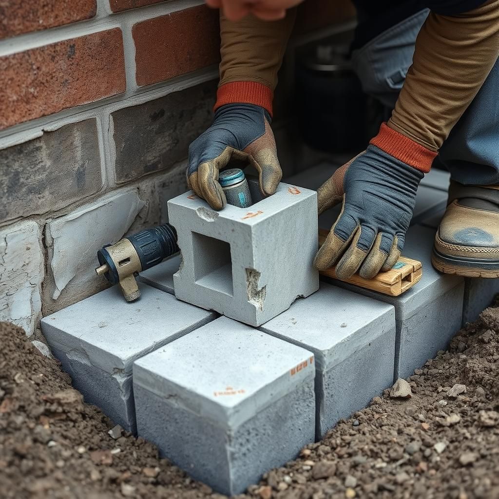 Block replacement during foundation repair process