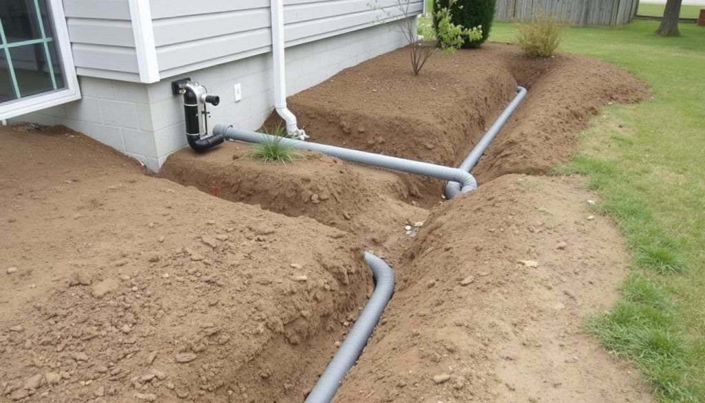 Drainage system installation around foundation