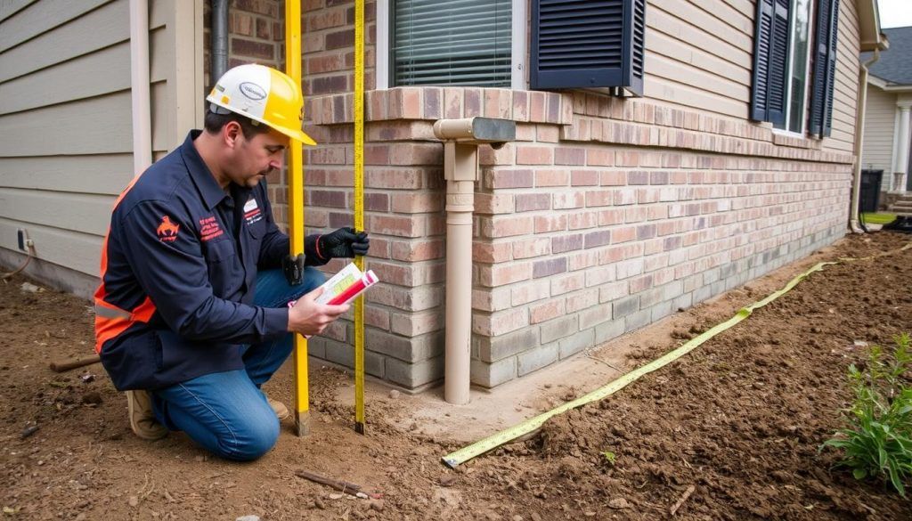 Duratech foundation expert inspecting a Baytown home foundation