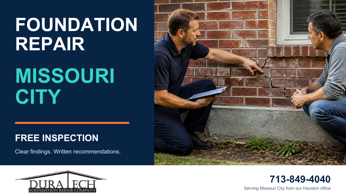 Branded DuraTech foundation-repair graphic for Missouri City