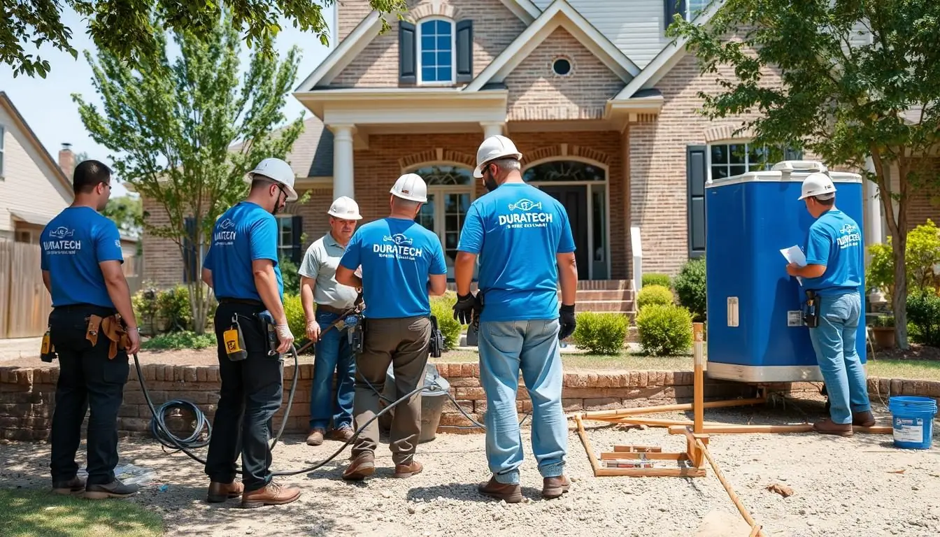 Duratech Texas foundation repair team working on a residential foundation in Houston