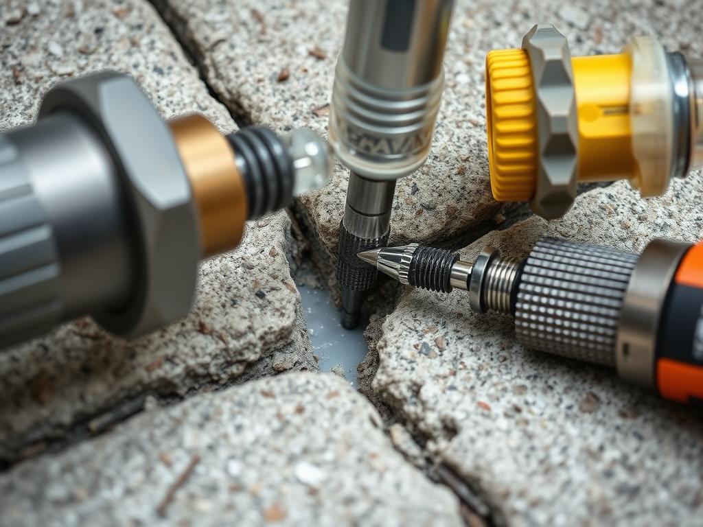 Foundation crack repair process showing injection technique
