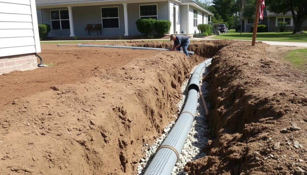 Drainage solution installation around a Montgomery TX home foundation Drainage solution installation around a Montgomery TX home foundation