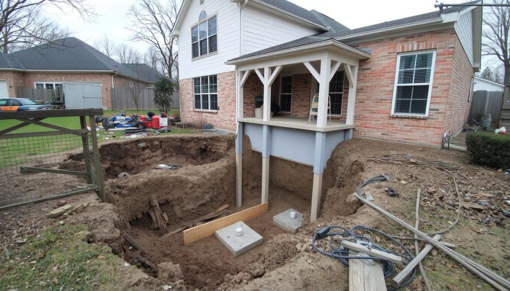 Foundation repair process in progress at a Montgomery TX home Foundation repair process in progress at a Montgomery TX home