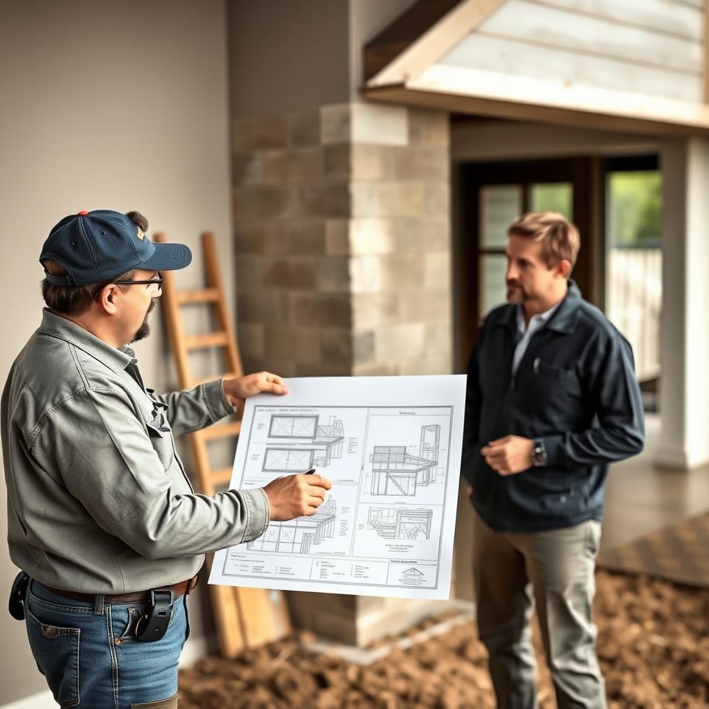 Detailed foundation repair plan being presented to a Houston homeowner