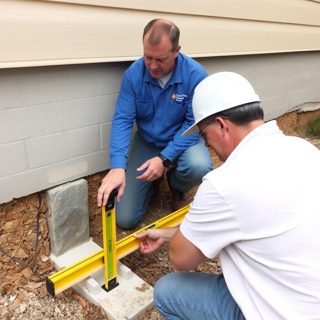 Final inspection of completed foundation repair in Houston