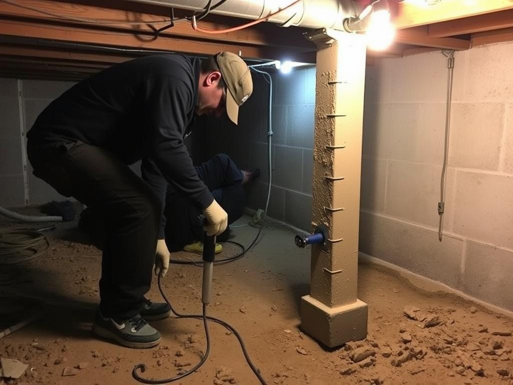 Pier and beam foundation repair being performed by Duratech Texas technicians in Houston