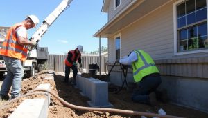 Professional Houston foundation repair team from Duratech Texas working on a residential foundation