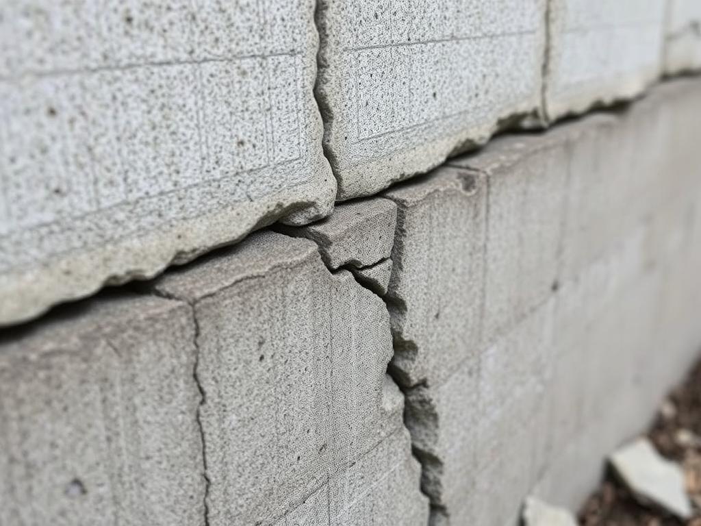 Cracked concrete foundation showing signs of damage requiring repair