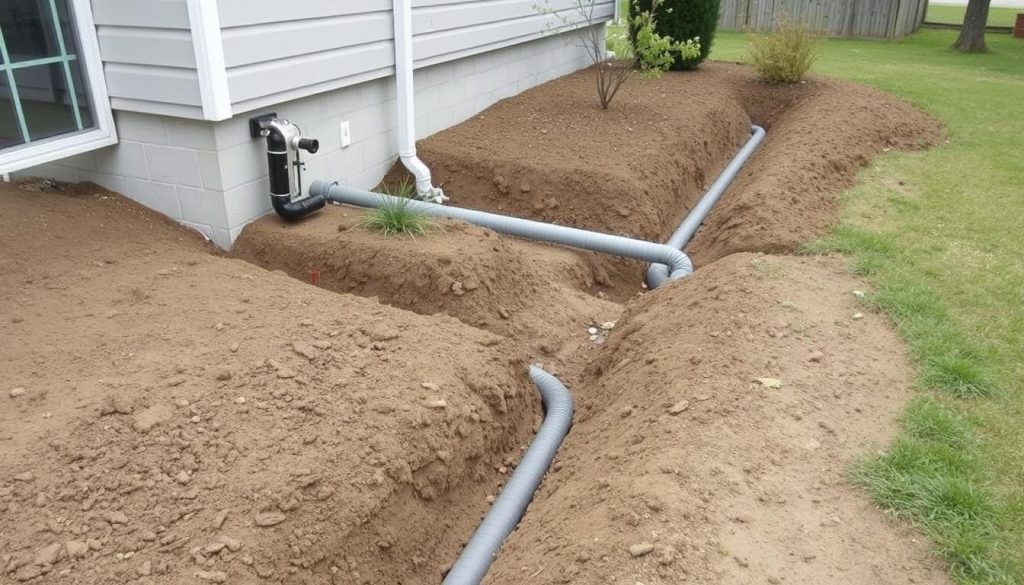 Drainage system installation around foundation