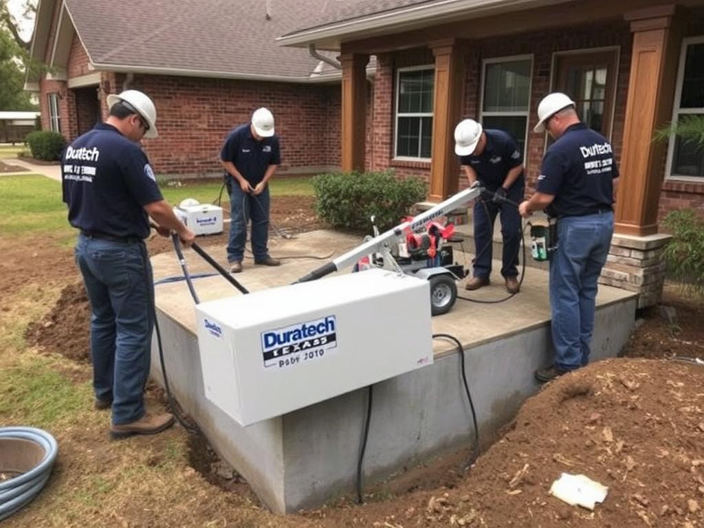 Duratech foundation repair team working on a Houston home