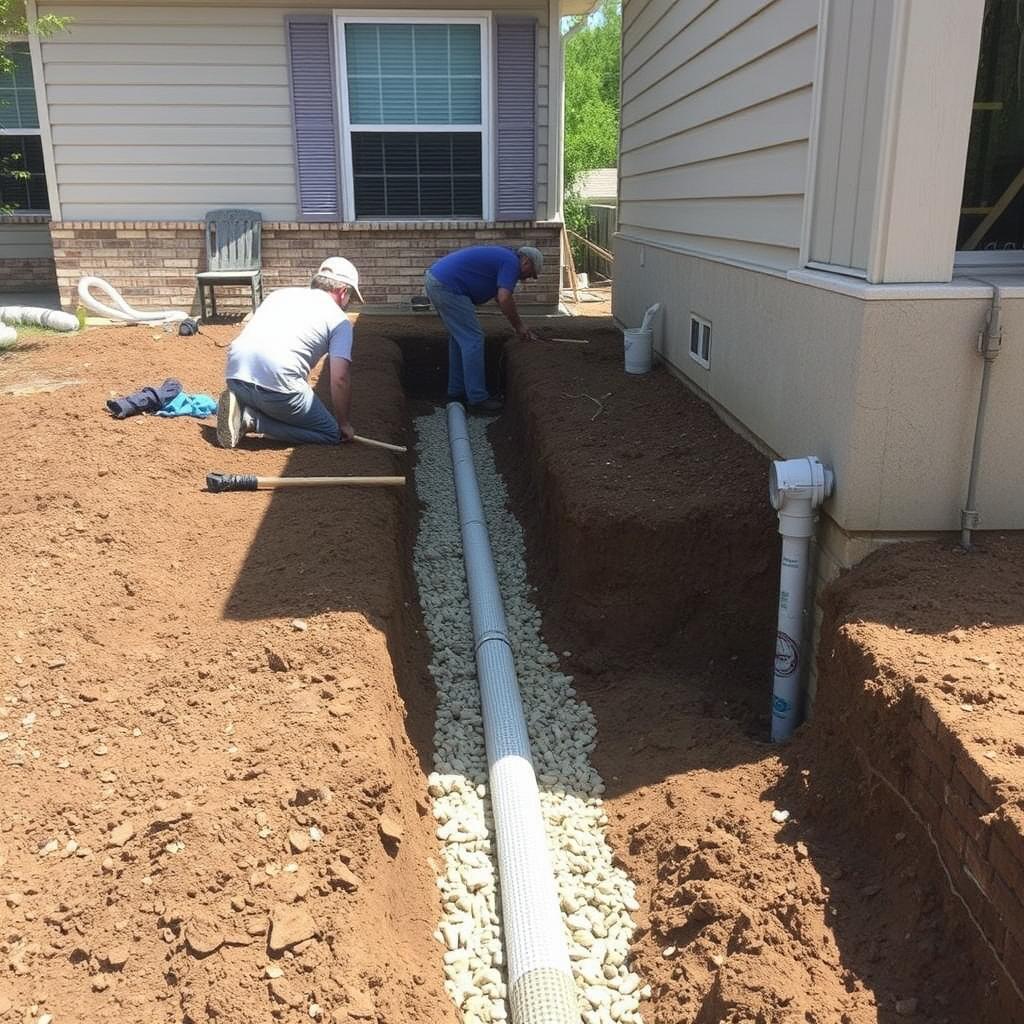 French drain installation around a College Station home to prevent foundation issues