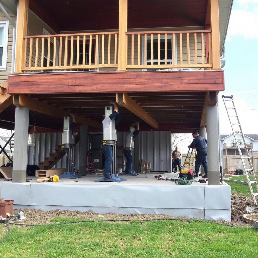 House leveling process on a pier and beam foundation in College Station