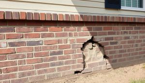 Cracked foundation wall in a Bellaire home showing signs of foundation damage