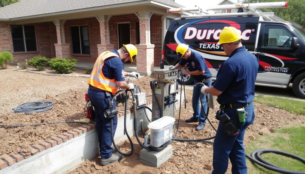 Duratech Texas Foundation Repair team working on a Bellaire home