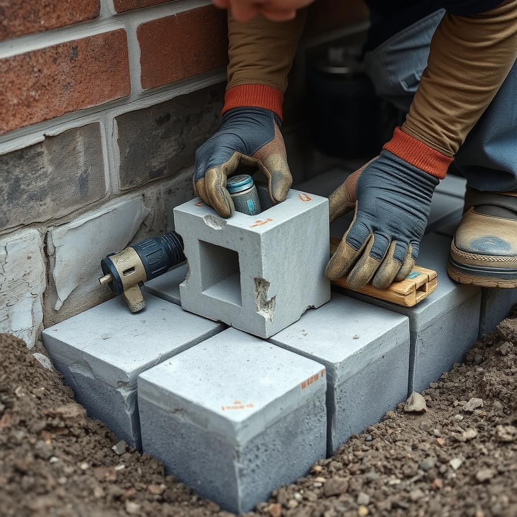 Block replacement during foundation repair process