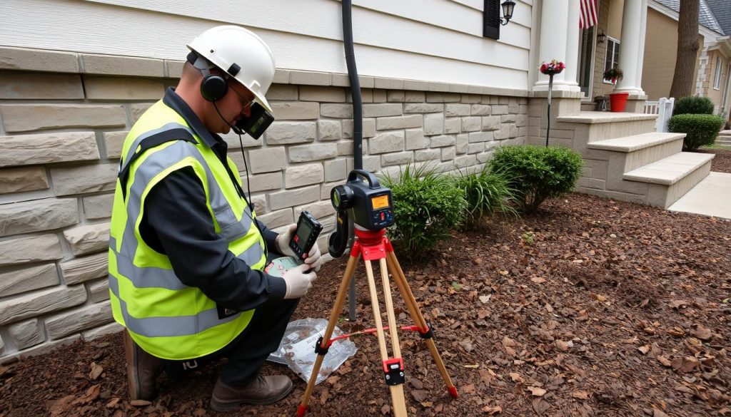 Duratech foundation expert conducting a thorough inspection at a Bunker Hill Village property