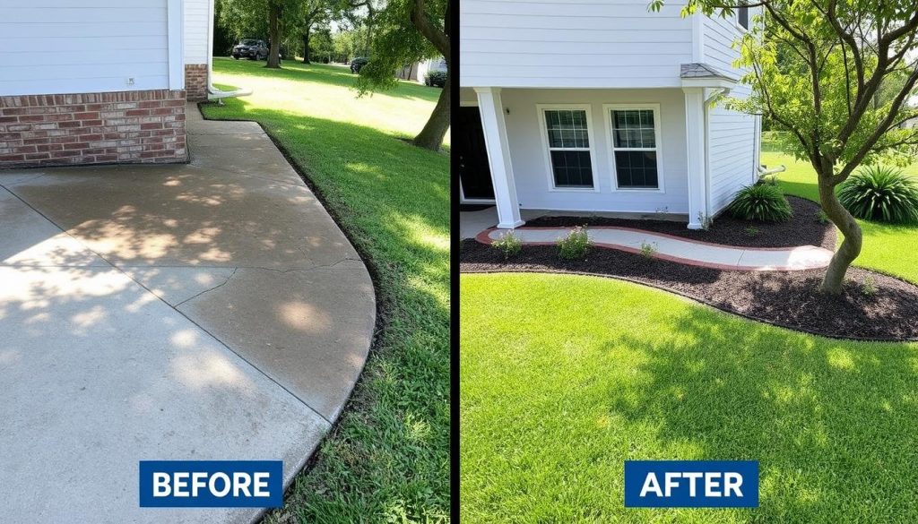 Completed foundation repair project in Baytown showing restored property