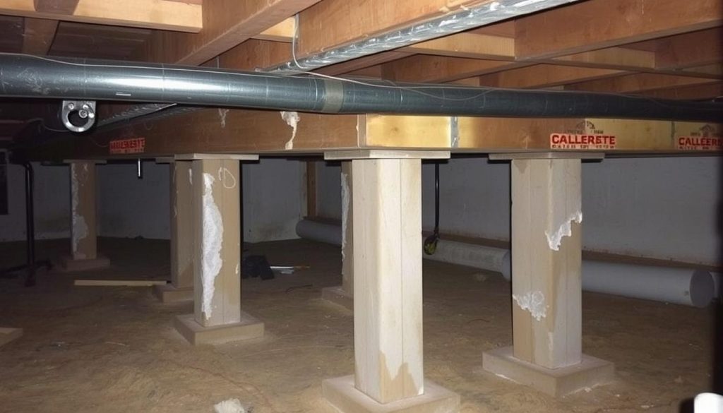 Pier and beam foundation repair in progress at a Baytown home